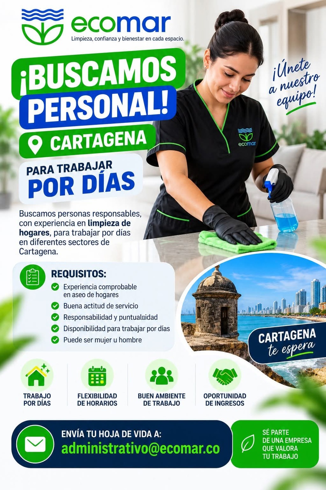 Personal de limpieza de hogares (por días)