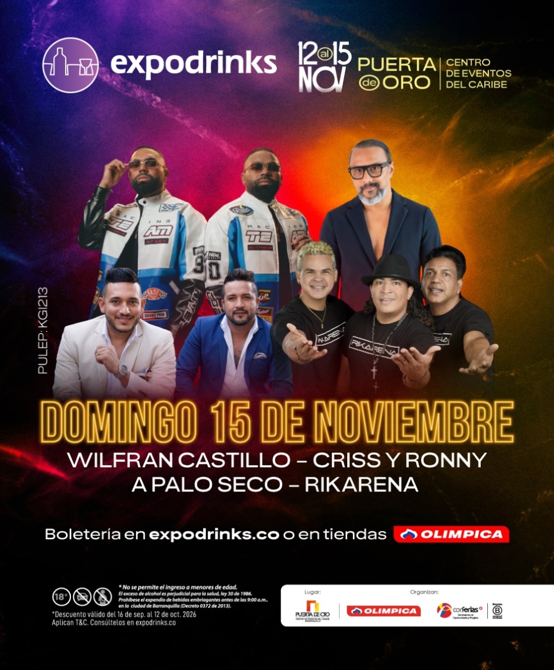 Expodrinks 2026: concierto con Wilfran Castillo, Criss y Ronny, A Palo Seco y Rikarena (+18)