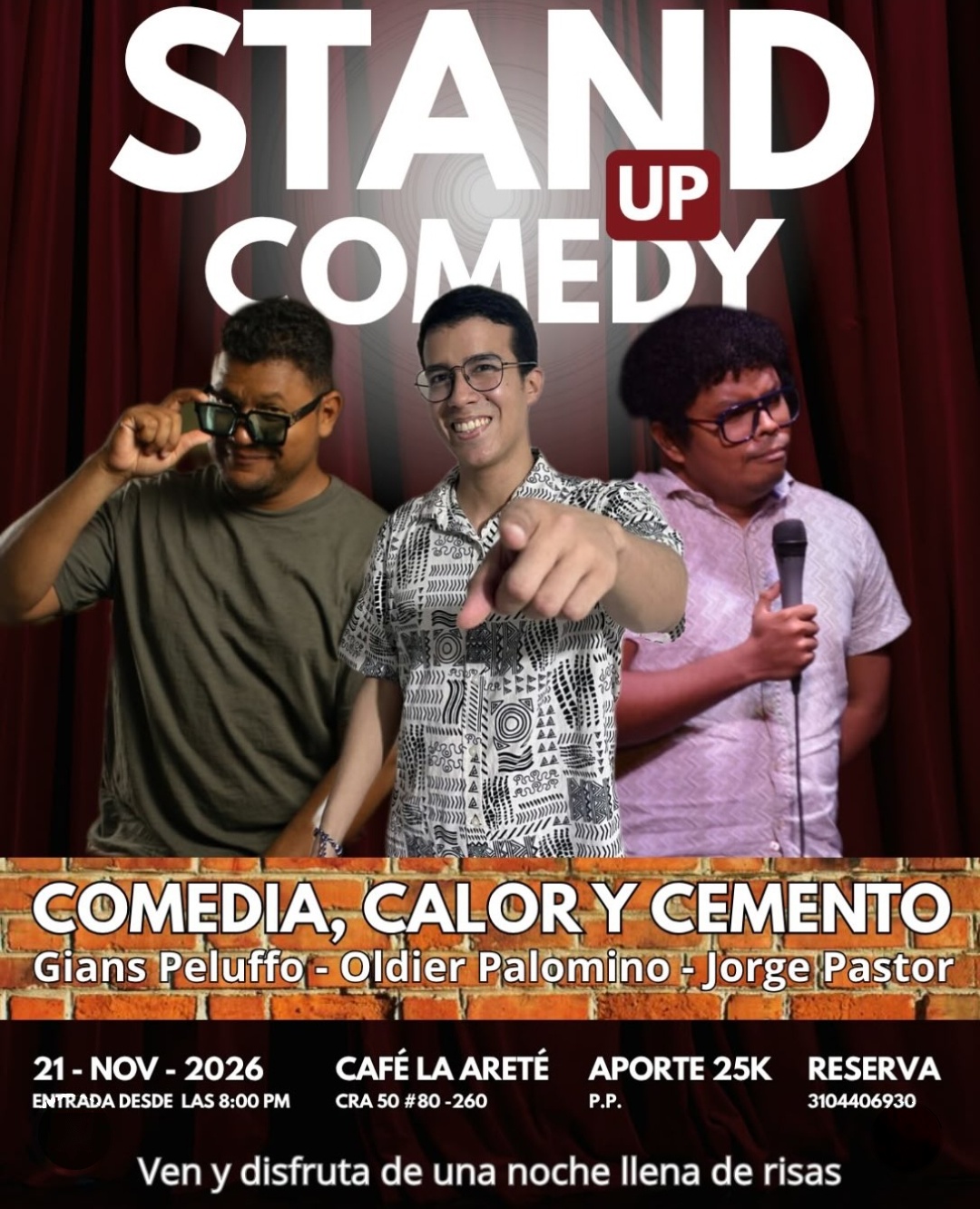 Comedia, Calor y Cemento: stand-up con Gians Peluffo, Oldier Palomino y Jorge Pastor