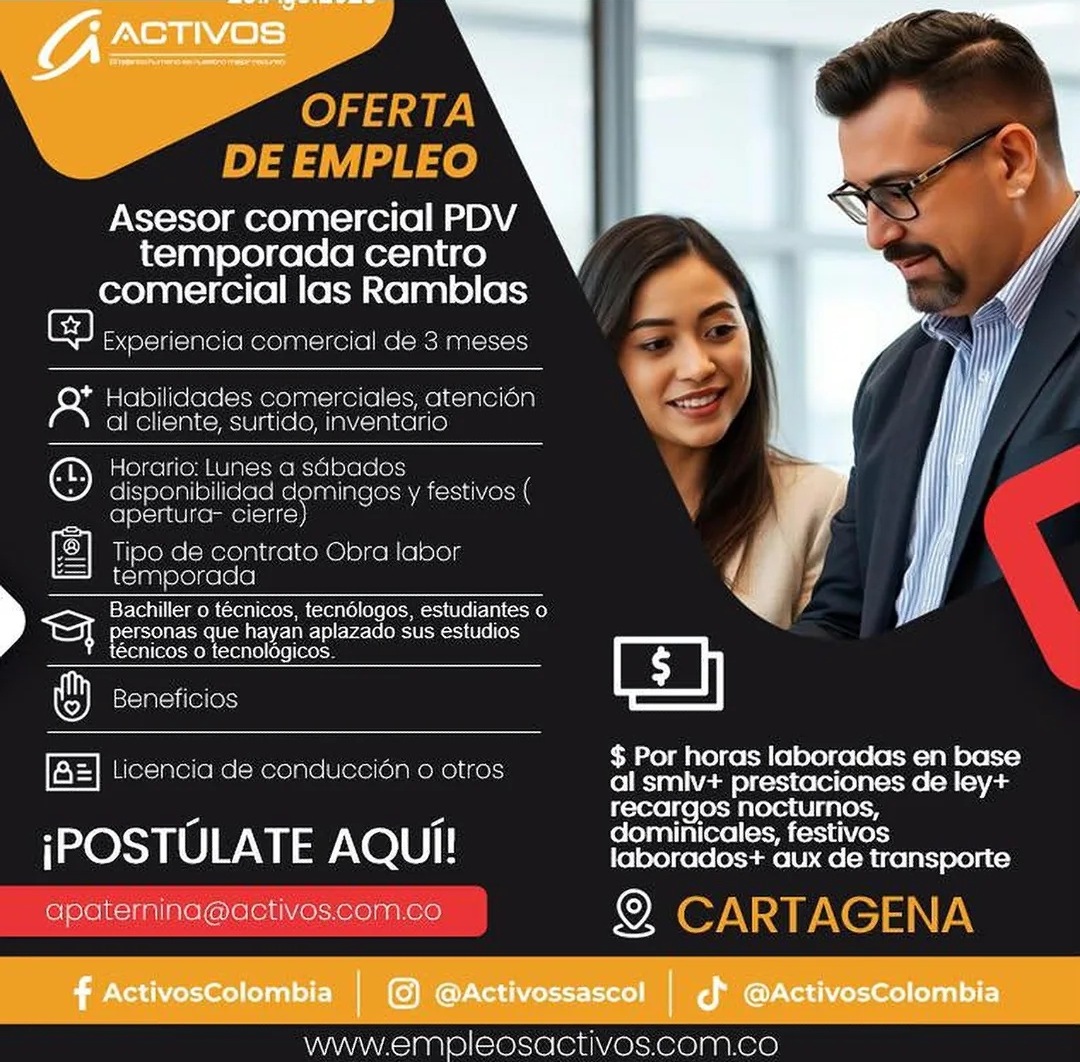 Asesor comercial PDV temporada centro comercial las Ramblas