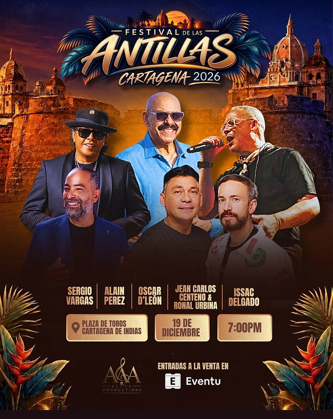Festival de las Antillas Cartagena 2026: Sergio Vargas, Alain Pérez, Oscar D'León, Jean Carlos Centeno y Ronal Urbina, Issac Delgado