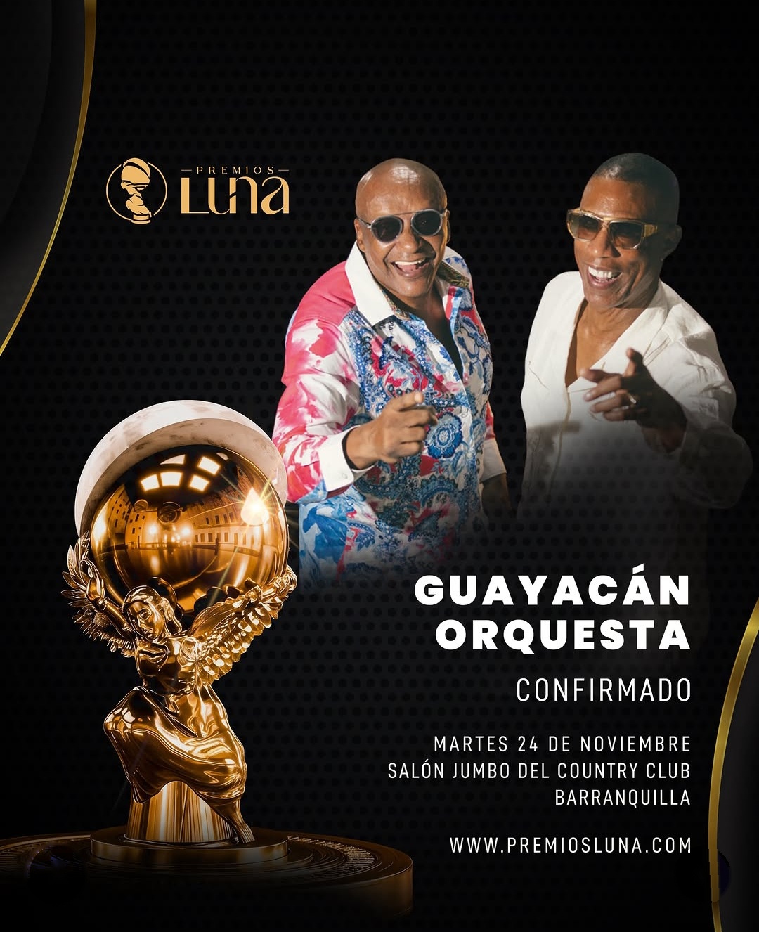 Premios Luna 2026: Gala con Guayacán Orquesta, Luister La Voz y Kinito Méndez