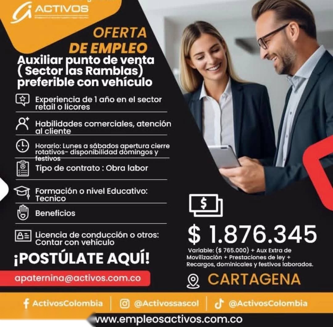 Auxiliar punto de venta (Sector las Ramblas) preferible con vehículo