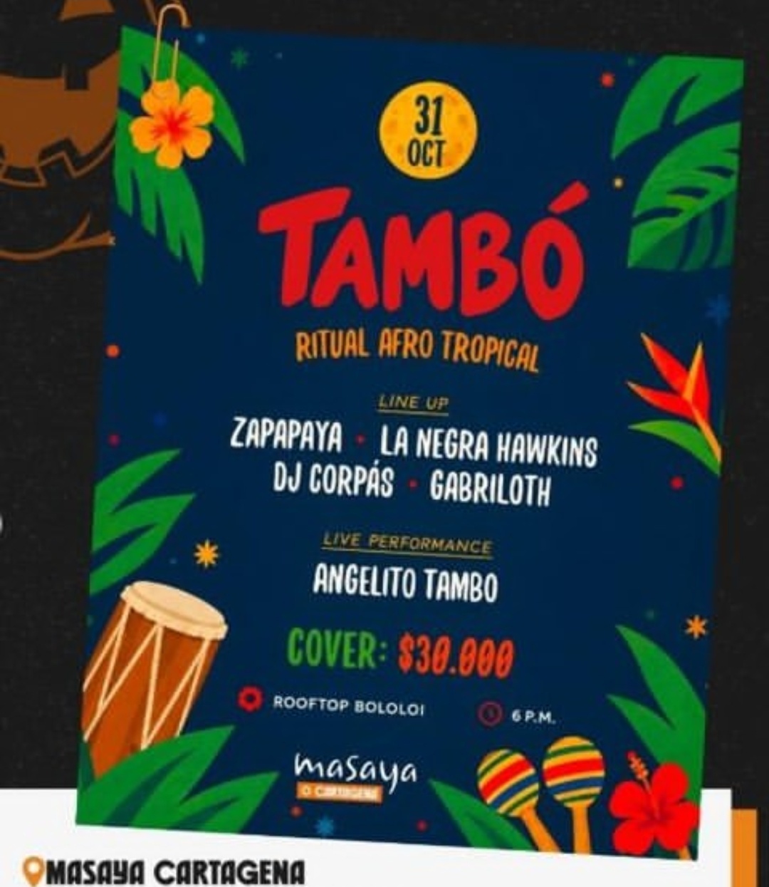 Tambó: ritual afro tropical con Zapapaya, La Negra Hawkins, DJ Corpás, Gabriloth y Angelito Tambó en vivo