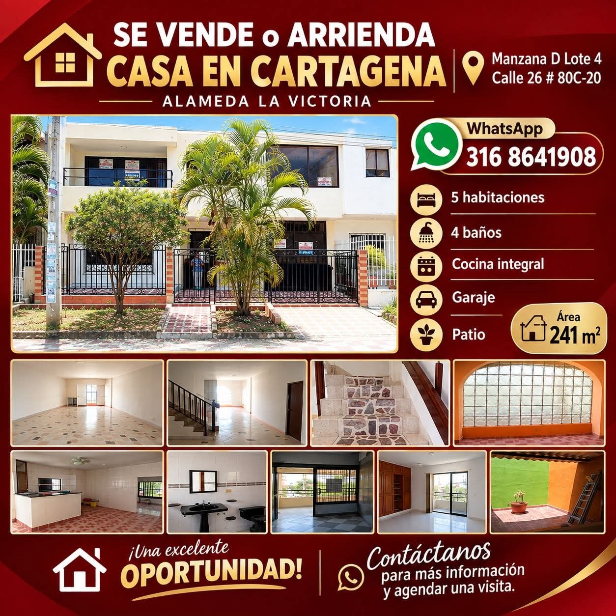 Se vende o arrienda casa en Alameda La Victoria