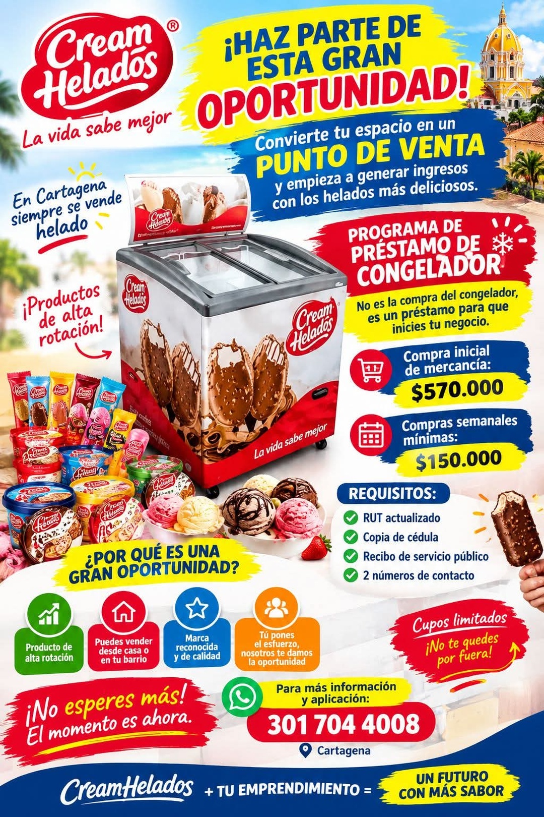 Cream Helados: préstamo de congelador para abrir tu punto de venta