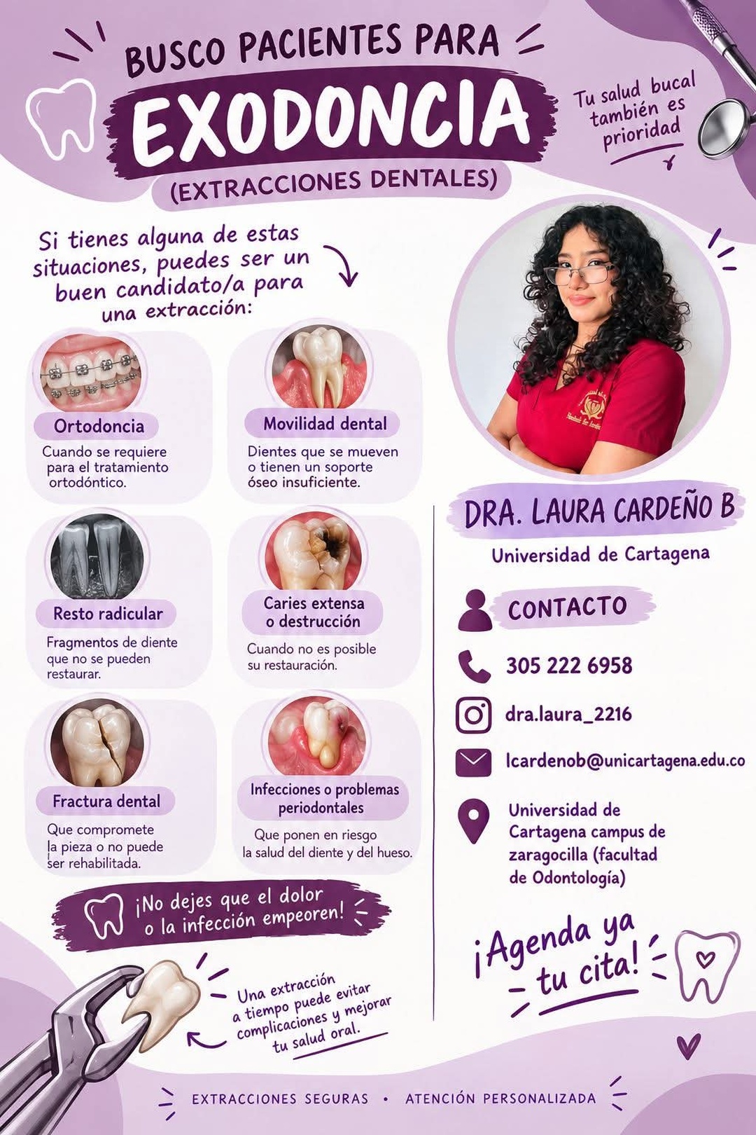 Dra. Laura Cardeño B. busca pacientes para exodoncia (extracciones dentales)
