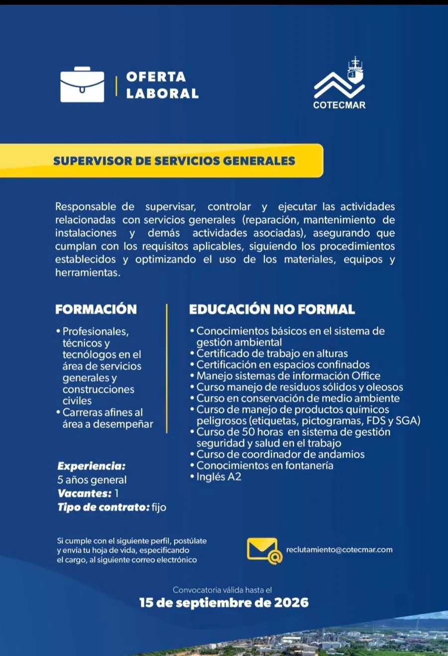 Supervisor de Servicios Generales — COTECMAR