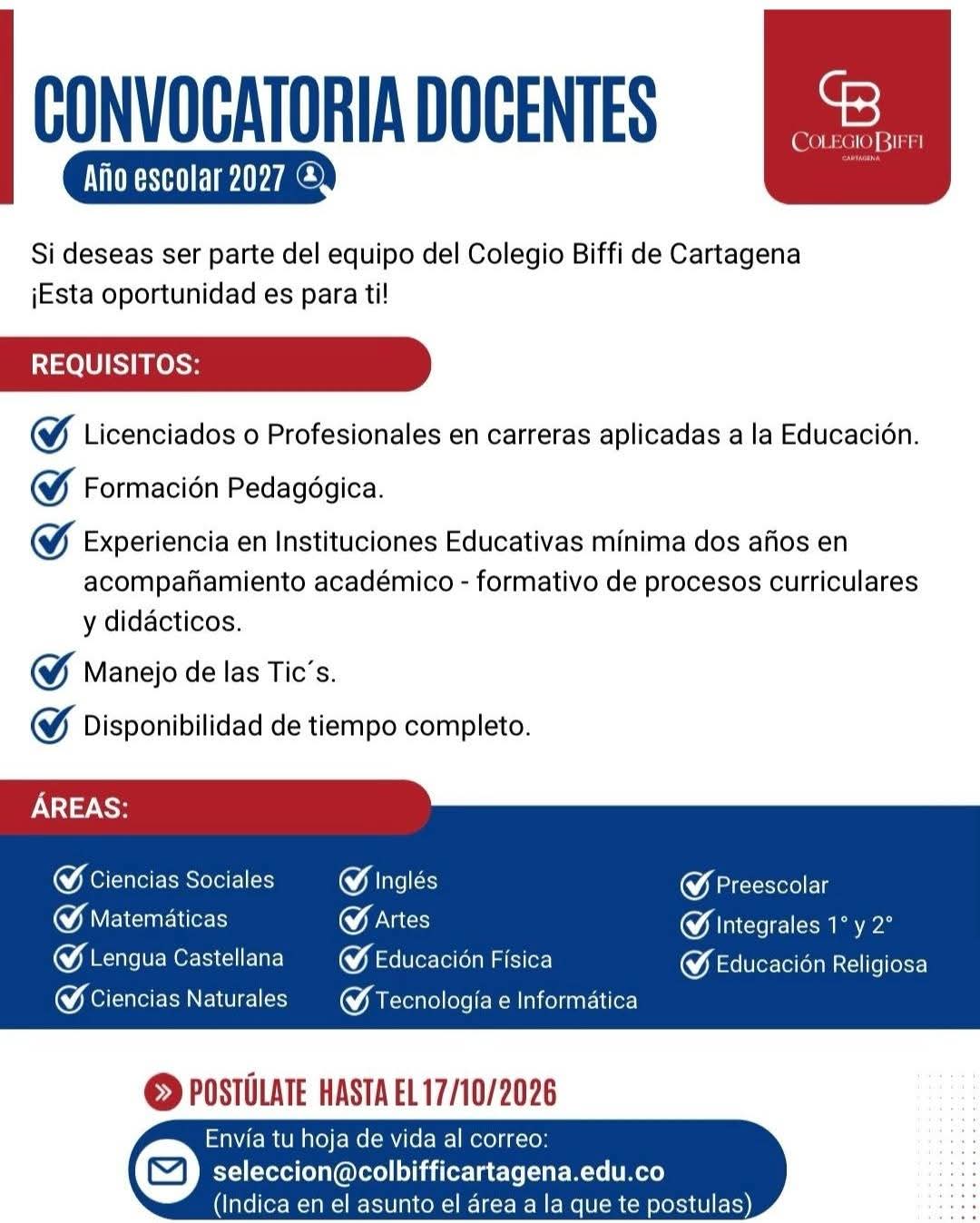 Docentes año escolar 2027 — Colegio Biffi