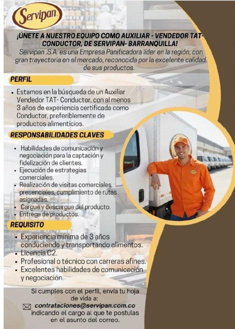 Auxiliar Vendedor TAT – Conductor
