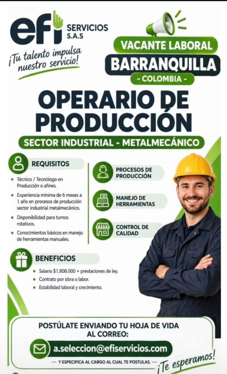 Operario de Producción, sector industrial metalmecánico