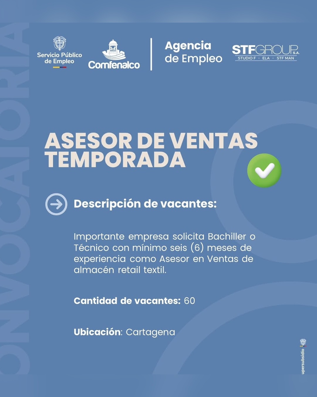 URGENTE · Asesor de Ventas Temporada (60 vacantes)