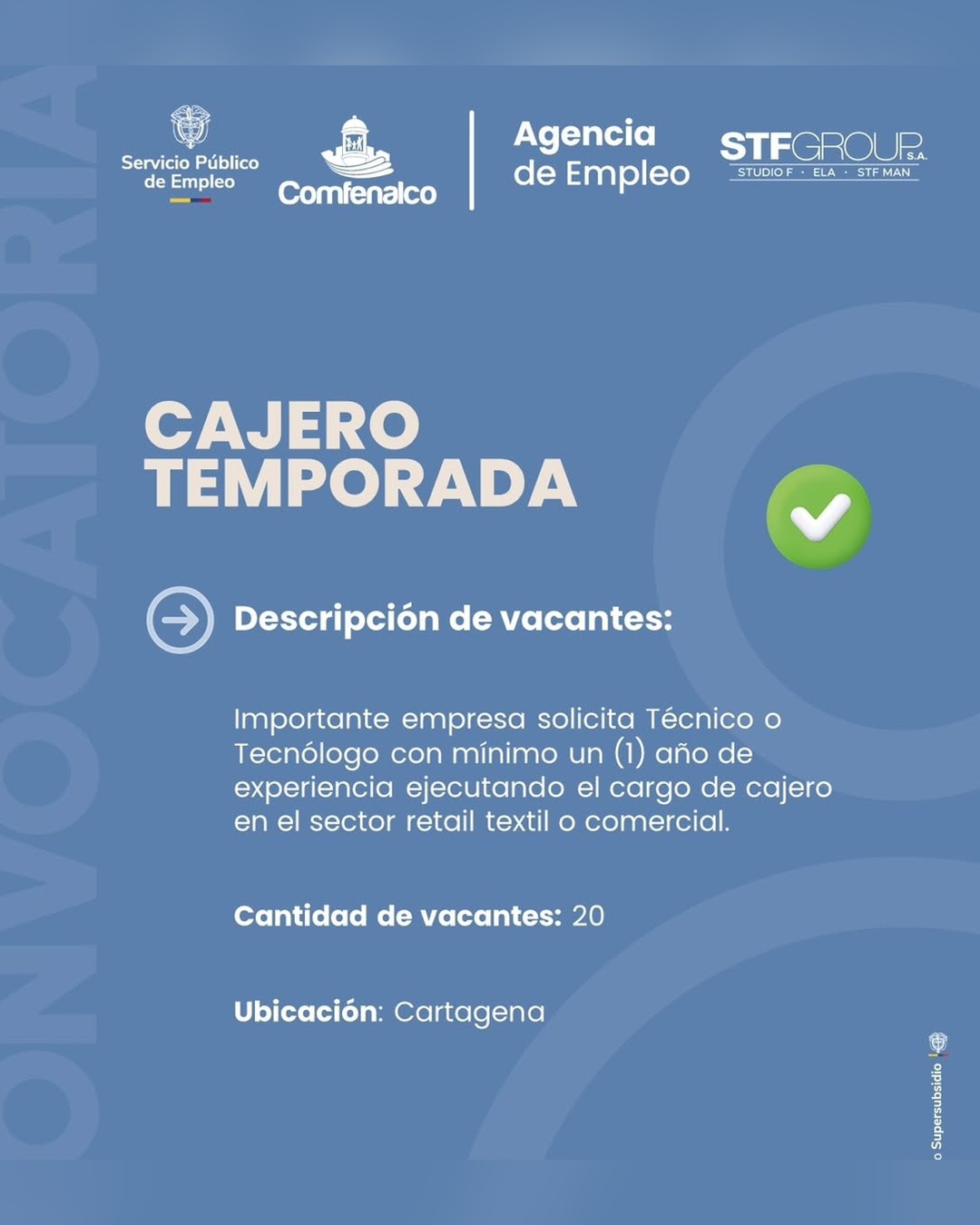 URGENTE · Cajero Temporada (20 vacantes)