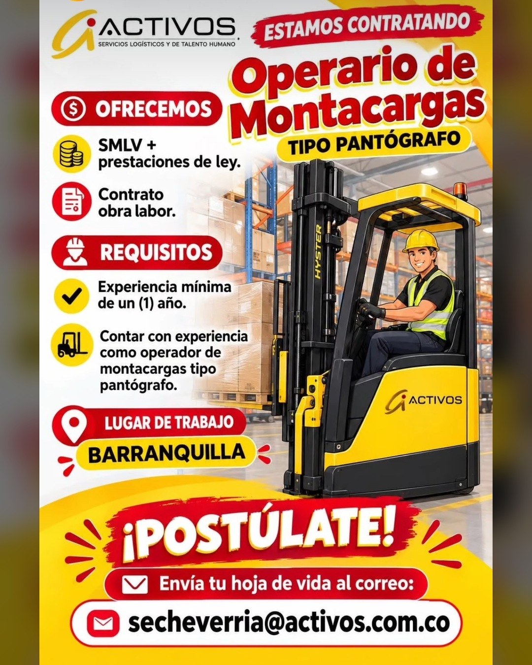 Operario de Montacargas tipo Pantógrafo