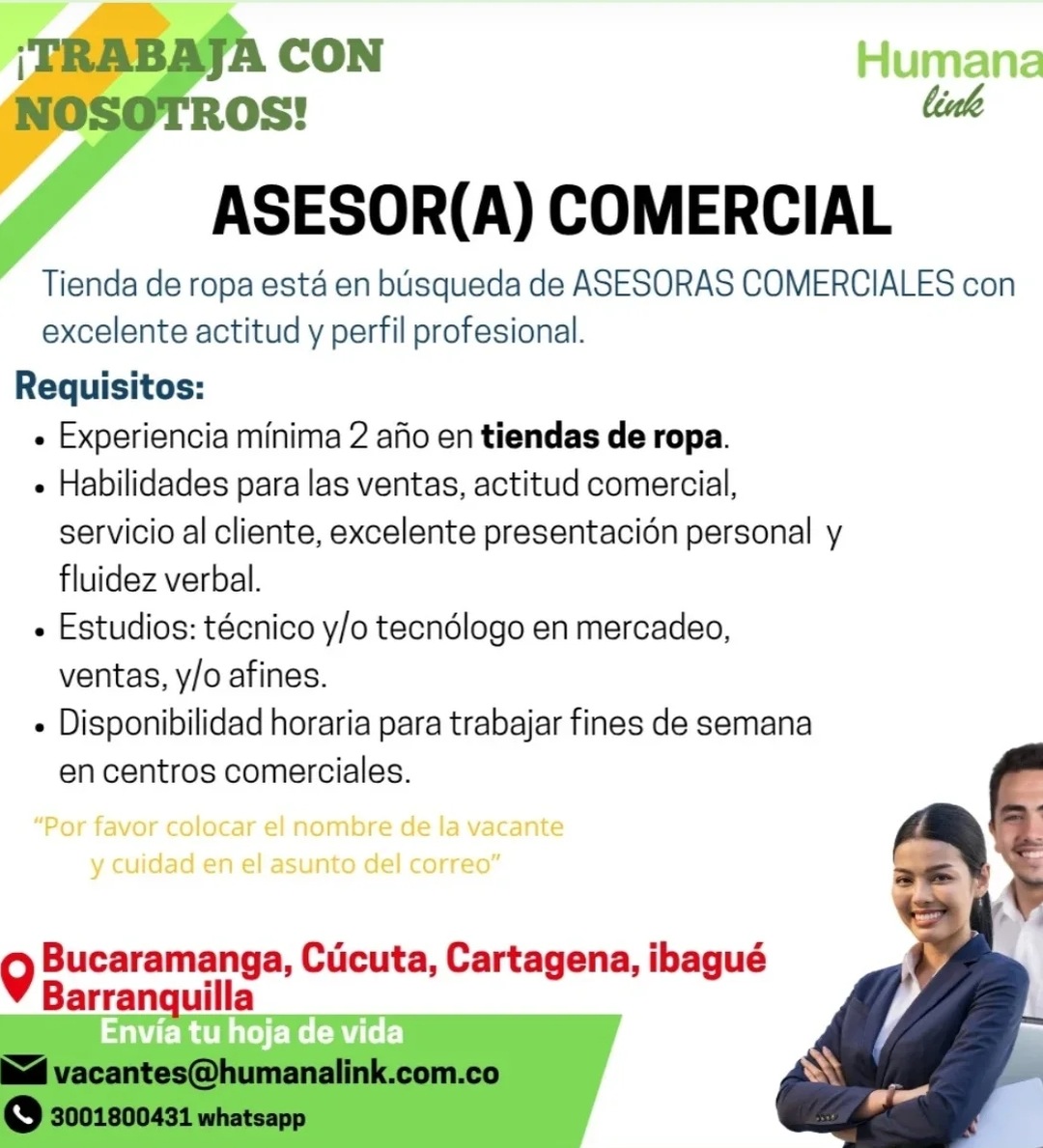 Asesor(a) Comercial (tienda de ropa)