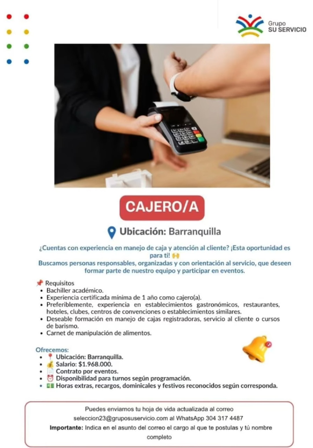 Cajero/a (por eventos)