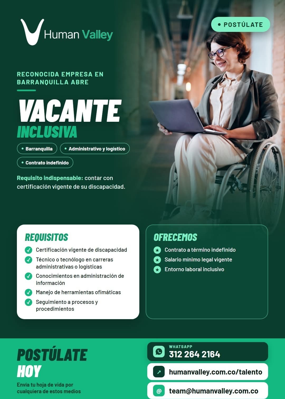 Vacante inclusiva - Administrativo y logístico