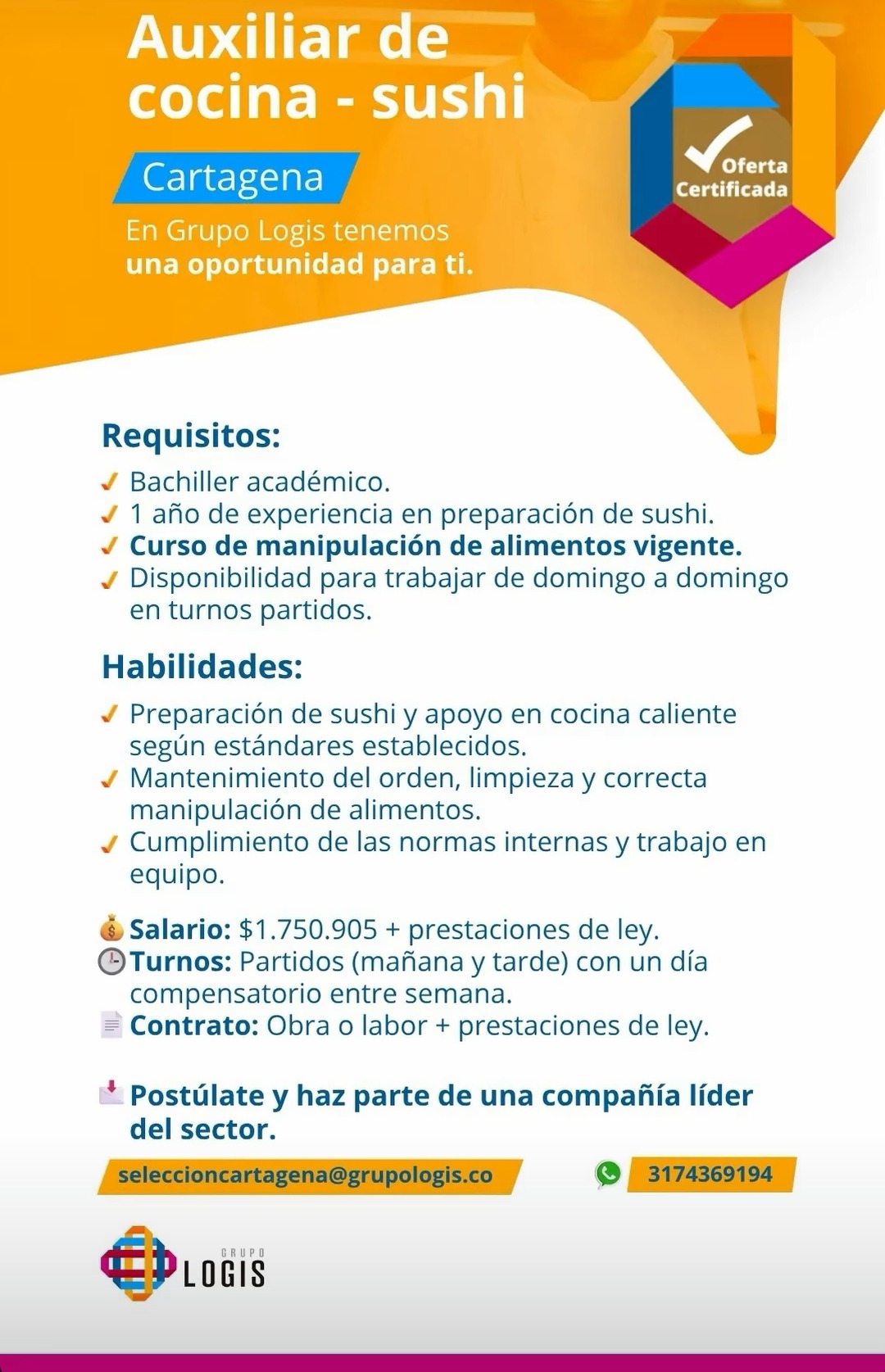 Auxiliar de cocina - sushi