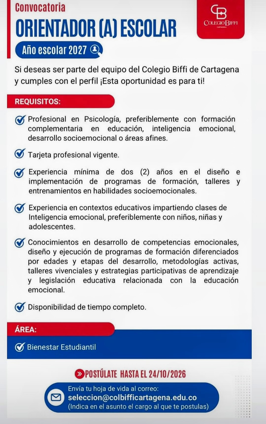 Orientador(a) Escolar (Año escolar 2027)