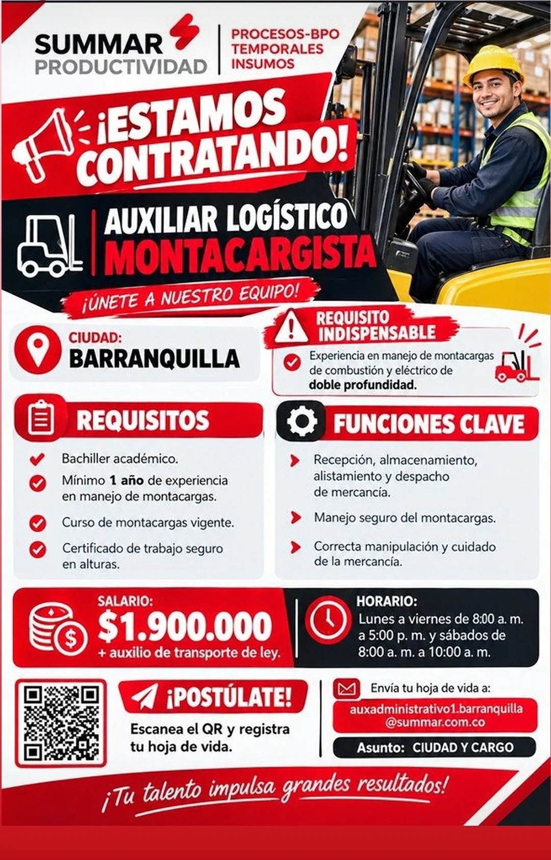 Auxiliar Logístico Montacargista