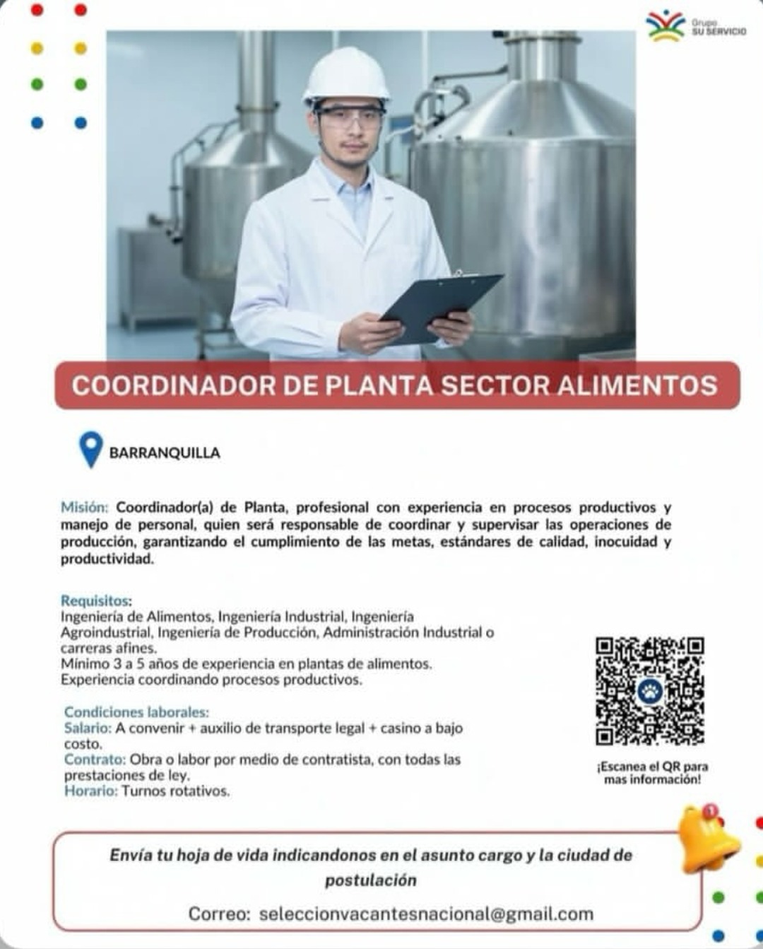 Coordinador de planta sector alimentos