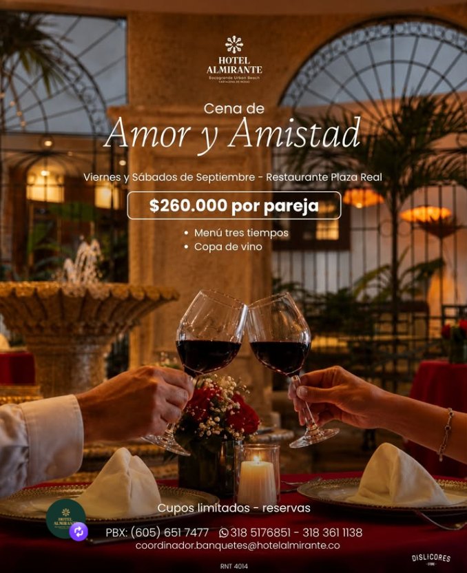 Cena de Amor y Amistad en el Restaurante Plaza Real — Hotel Almirante