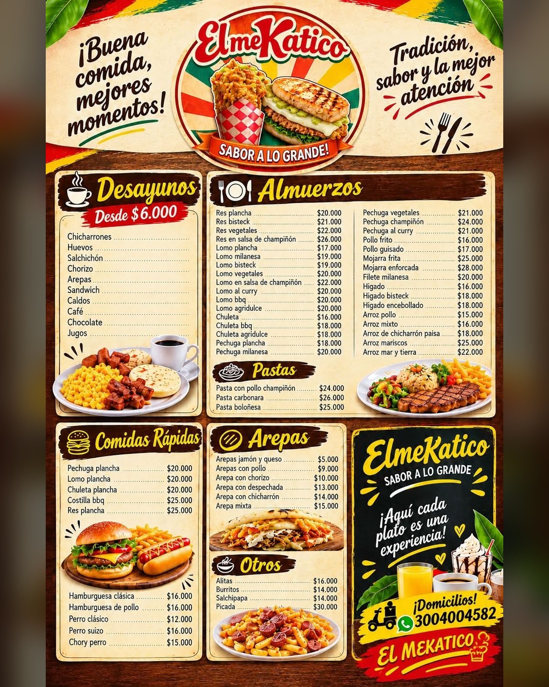 Desayunos desde $6.000 y menú con domicilios — El Mekatico