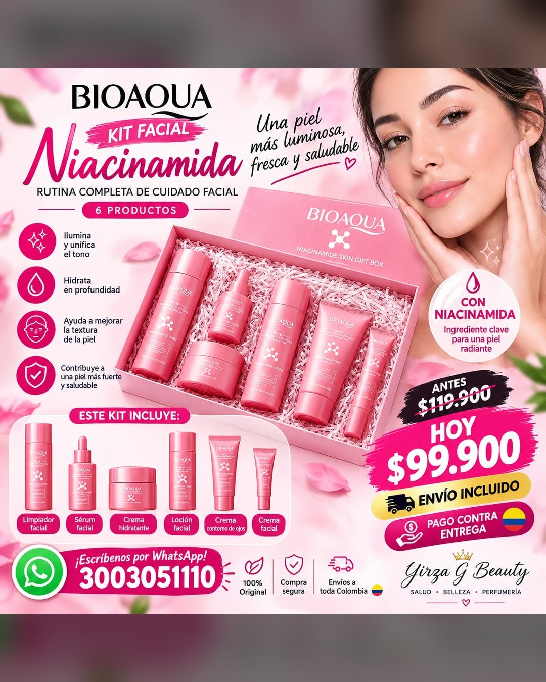 Kit facial Bioaqua Niacinamida (6 productos) — Yirza G Beauty