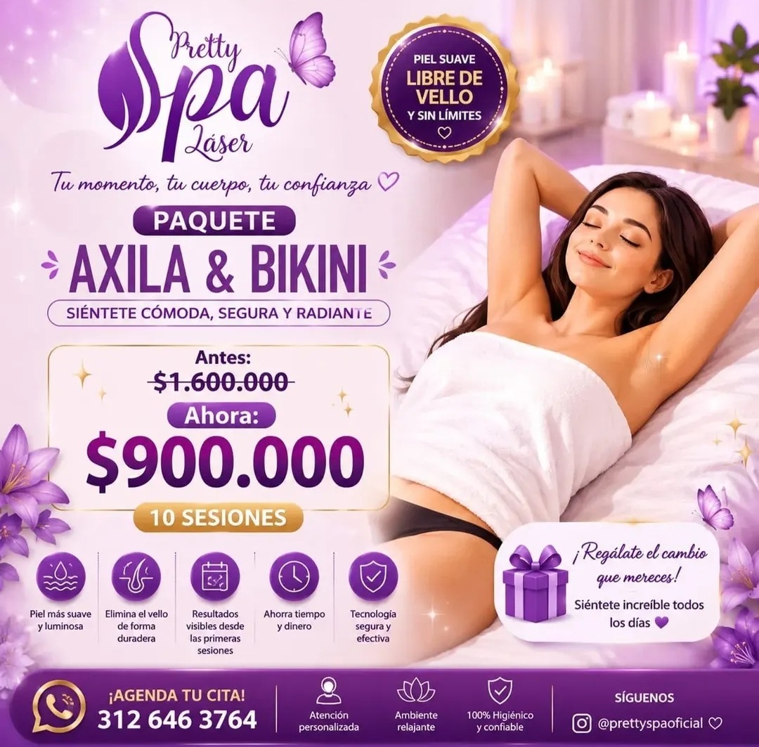 Axila & Bikini, 10 sesiones: $900.000 — Pretty Spa Láser
