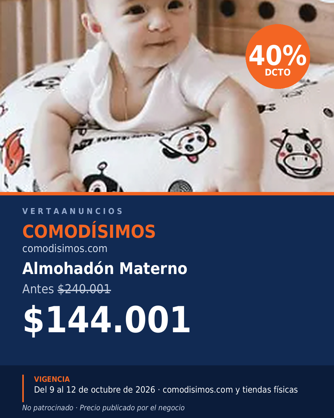 Almohadón Materno: $144.001 — Comodísimos