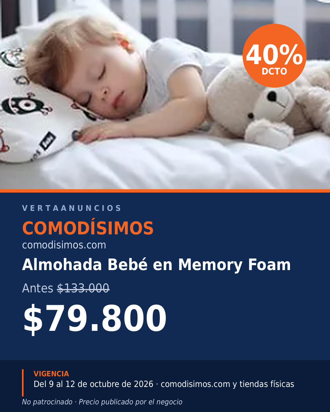 Almohada Bebé en Memory Foam: $79.800 — Comodísimos