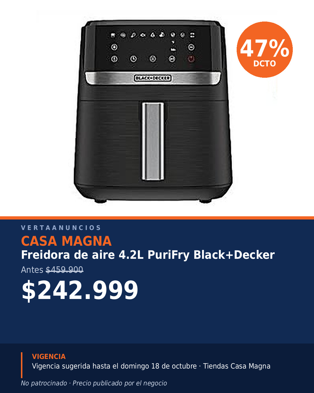 Freidora de aire 4.2L PuriFry Black+Decker — Casa Magna