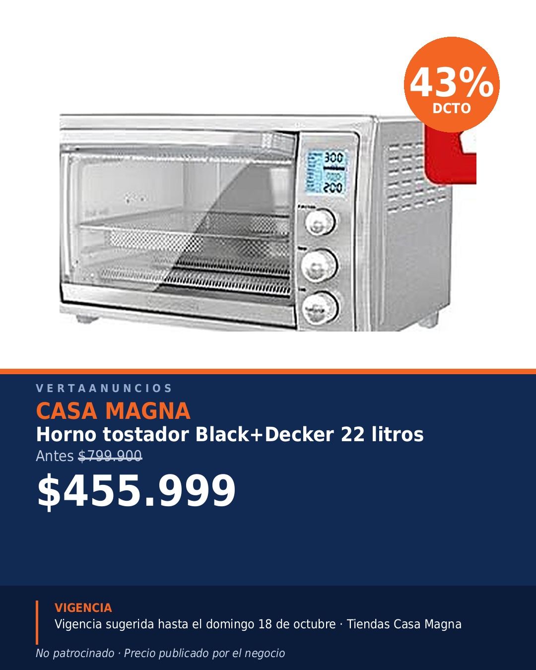 Horno tostador Black+Decker 22 litros — Casa Magna