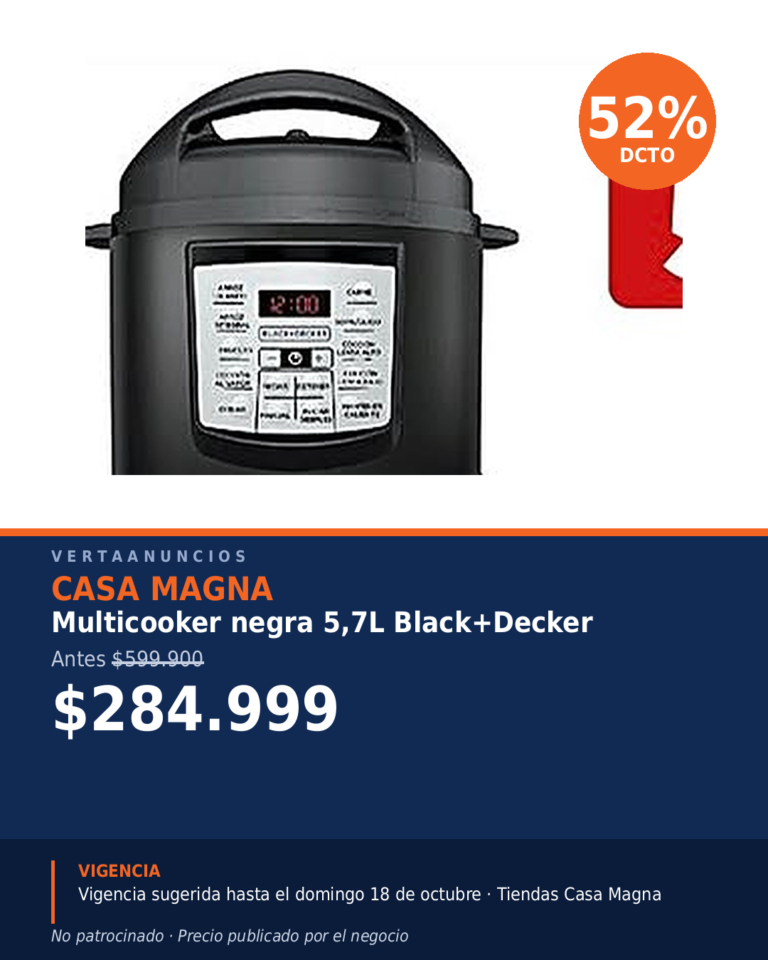 Multicooker negra 5,7L Black+Decker — Casa Magna