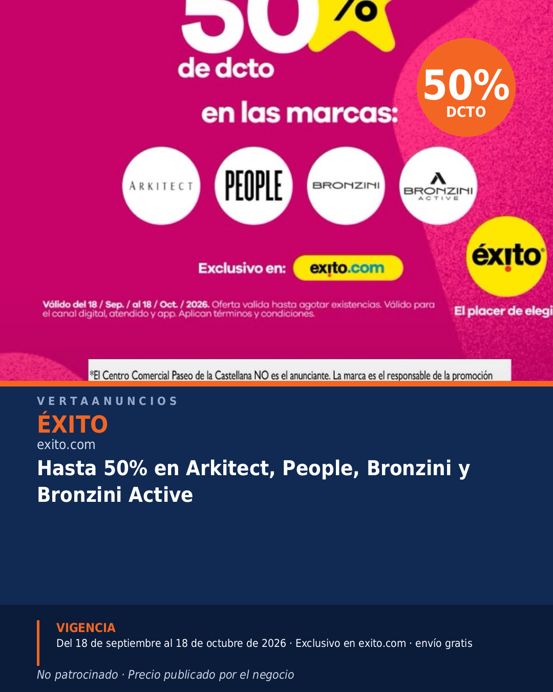 Hasta 50% en Arkitect, People, Bronzini y Bronzini Active — Éxito