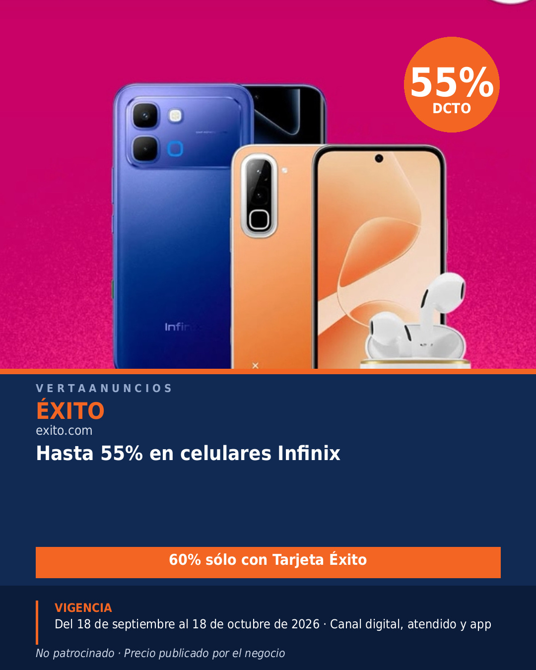 Hasta 55% en celulares Infinix — Éxito