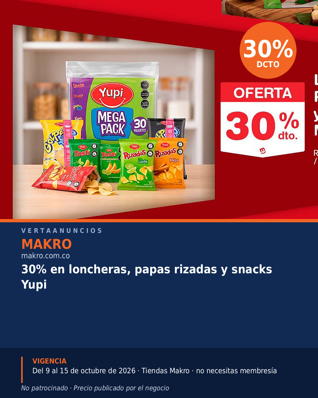 30% en loncheras, papas rizadas y snacks Yupi — Makro