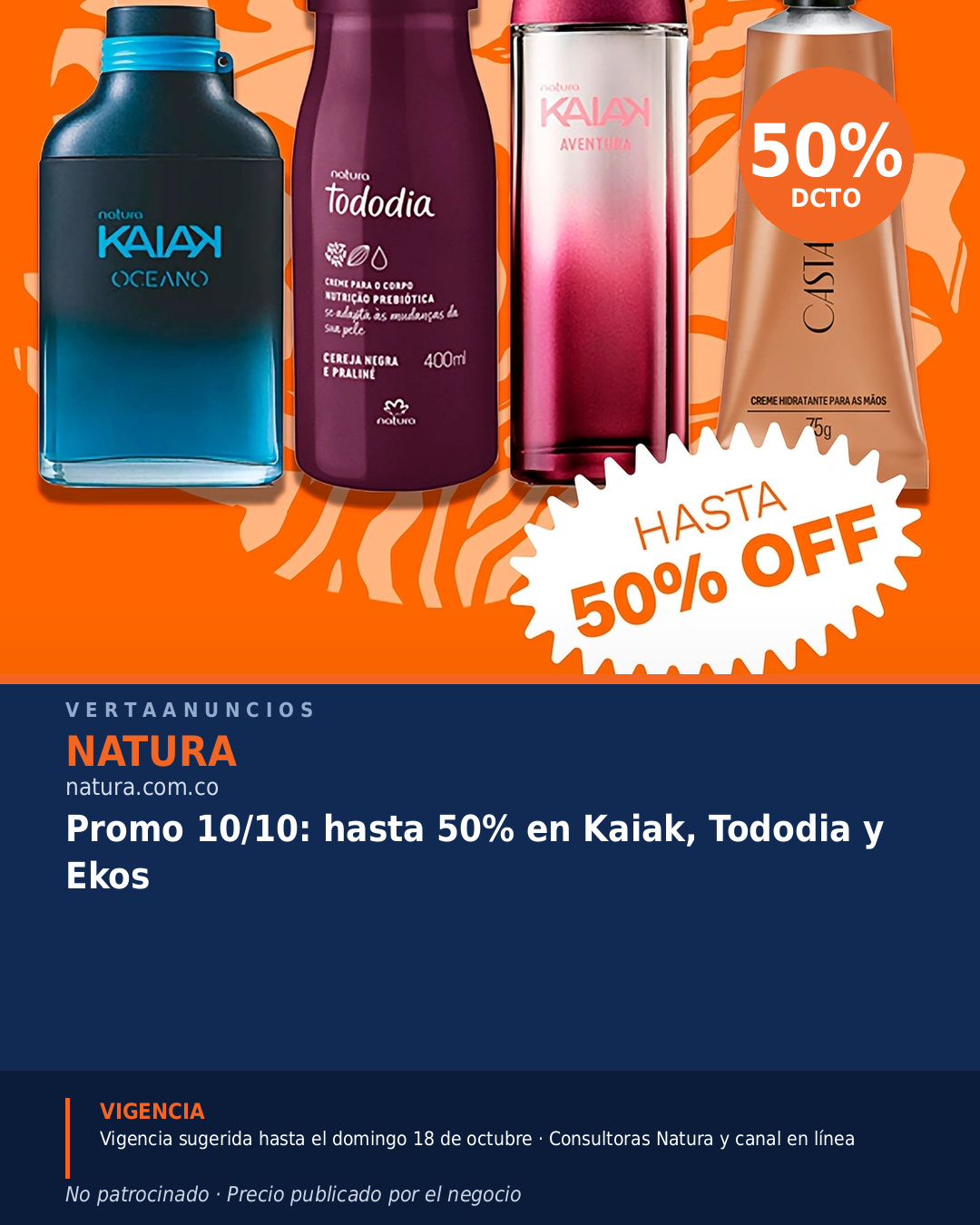 Promo 10/10: hasta 50% en Kaiak, Tododia y Ekos — Natura