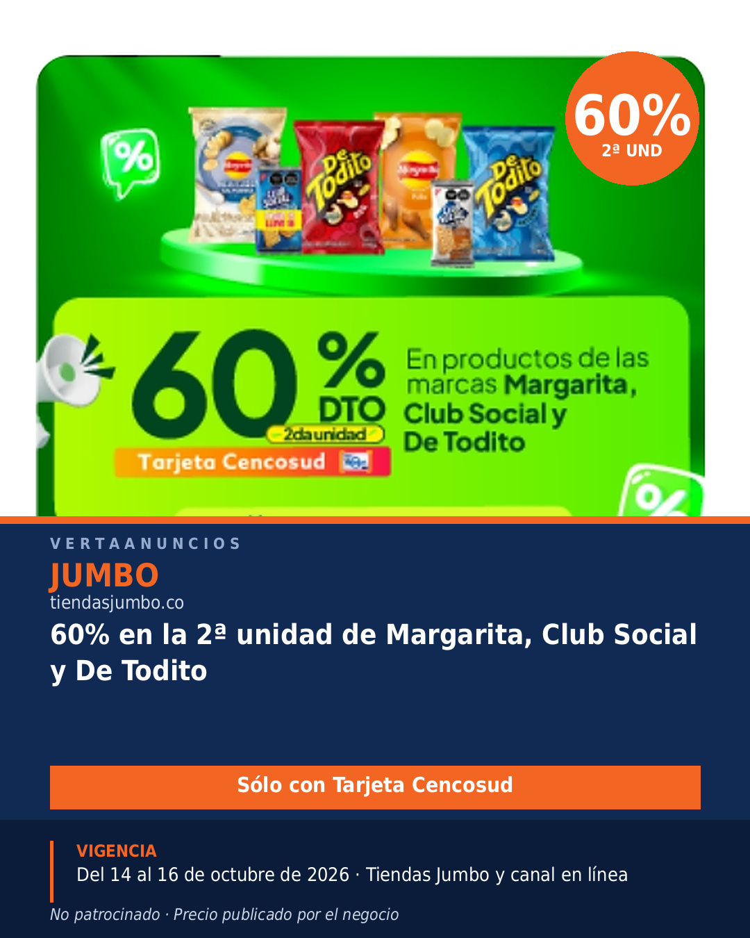 60% en la 2ª unidad de Margarita, Club Social y De Todito — Jumbo