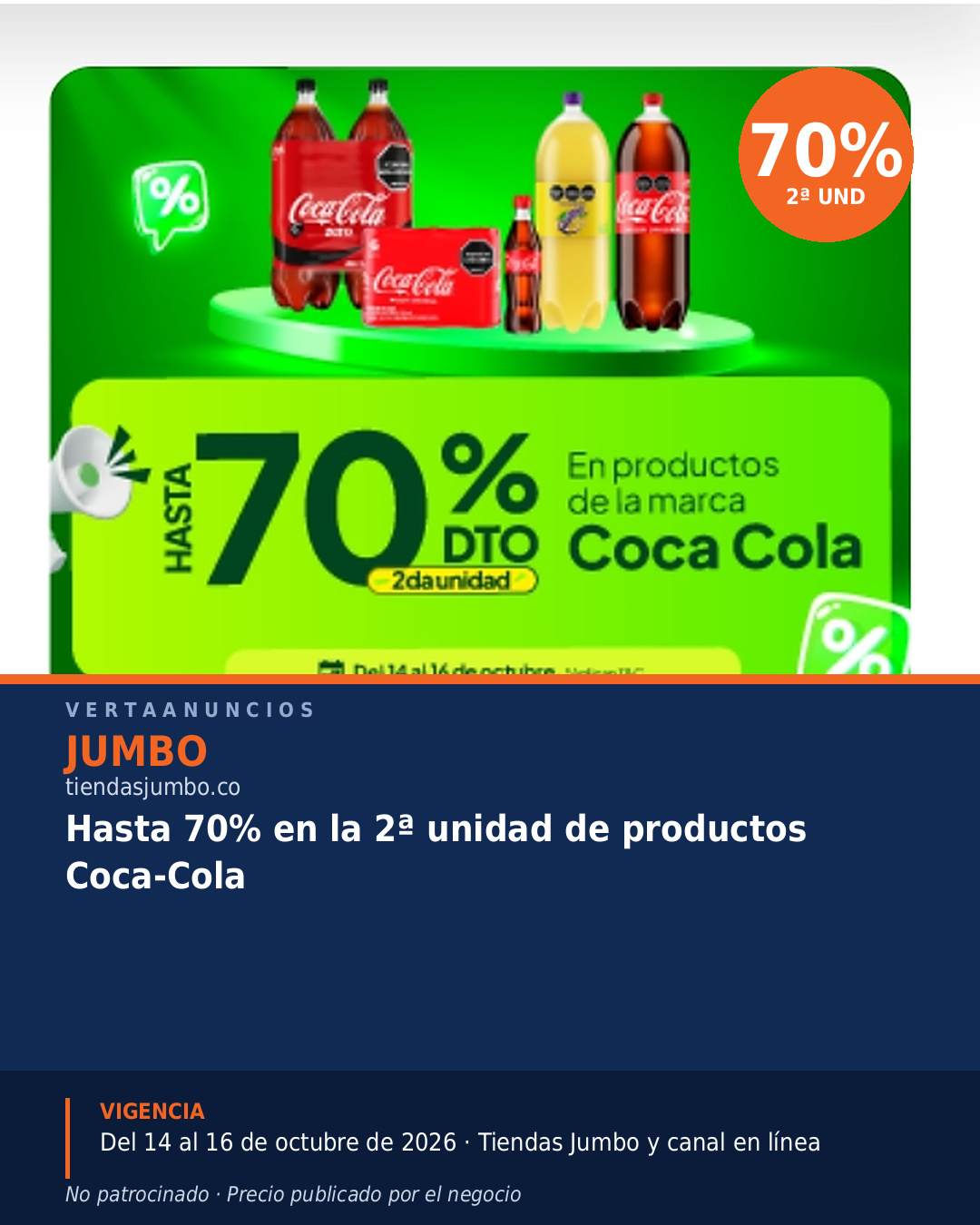Hasta 70% en la 2ª unidad de productos Coca-Cola — Jumbo