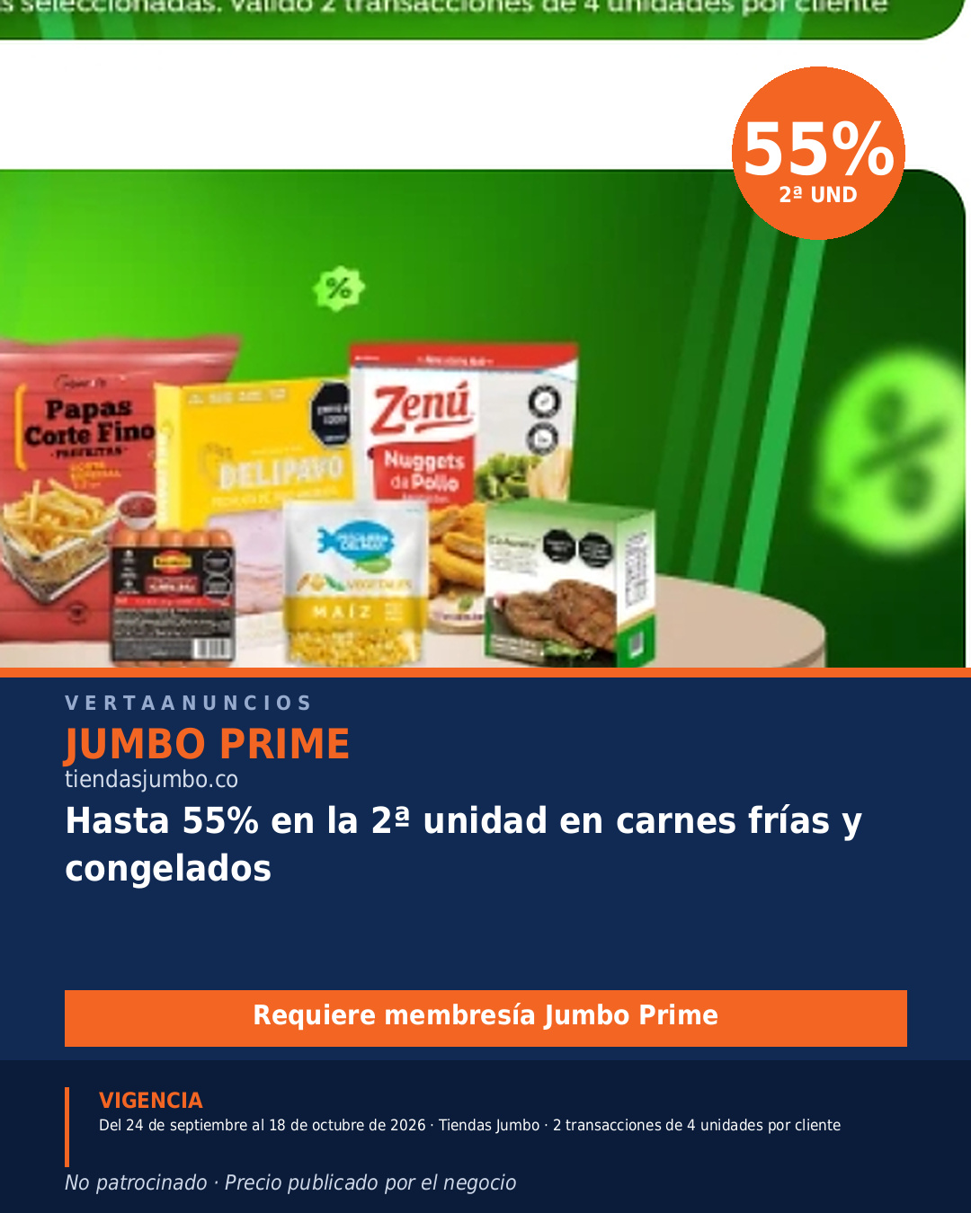 Hasta 55% en la 2ª unidad en carnes frías y congelados — Jumbo Prime