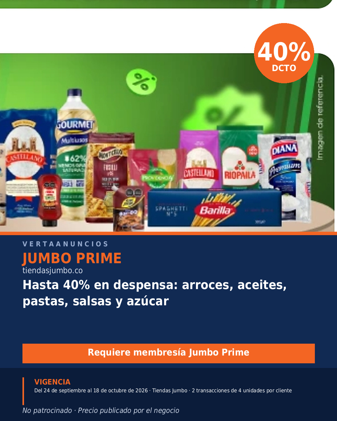 Hasta 40% en despensa: arroces, aceites, pastas, salsas y azúcar — Jumbo Prime