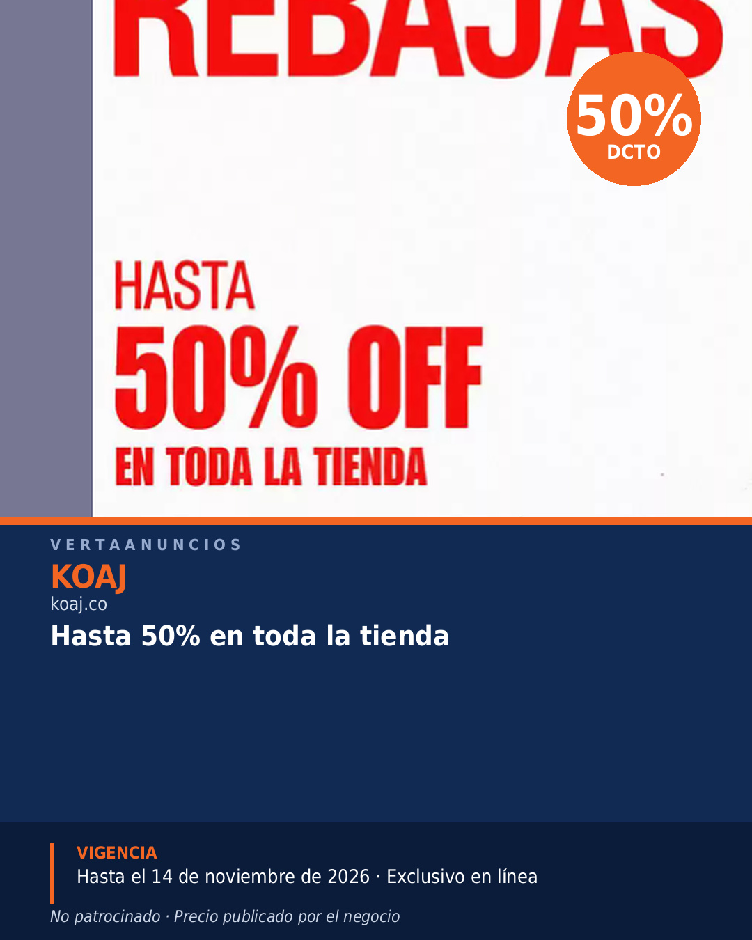 Hasta 50% en toda la tienda — Koaj
