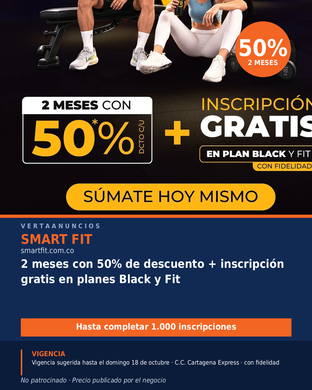 2 meses con 50% de descuento + inscripción gratis en planes Black y Fit — Smart Fit
