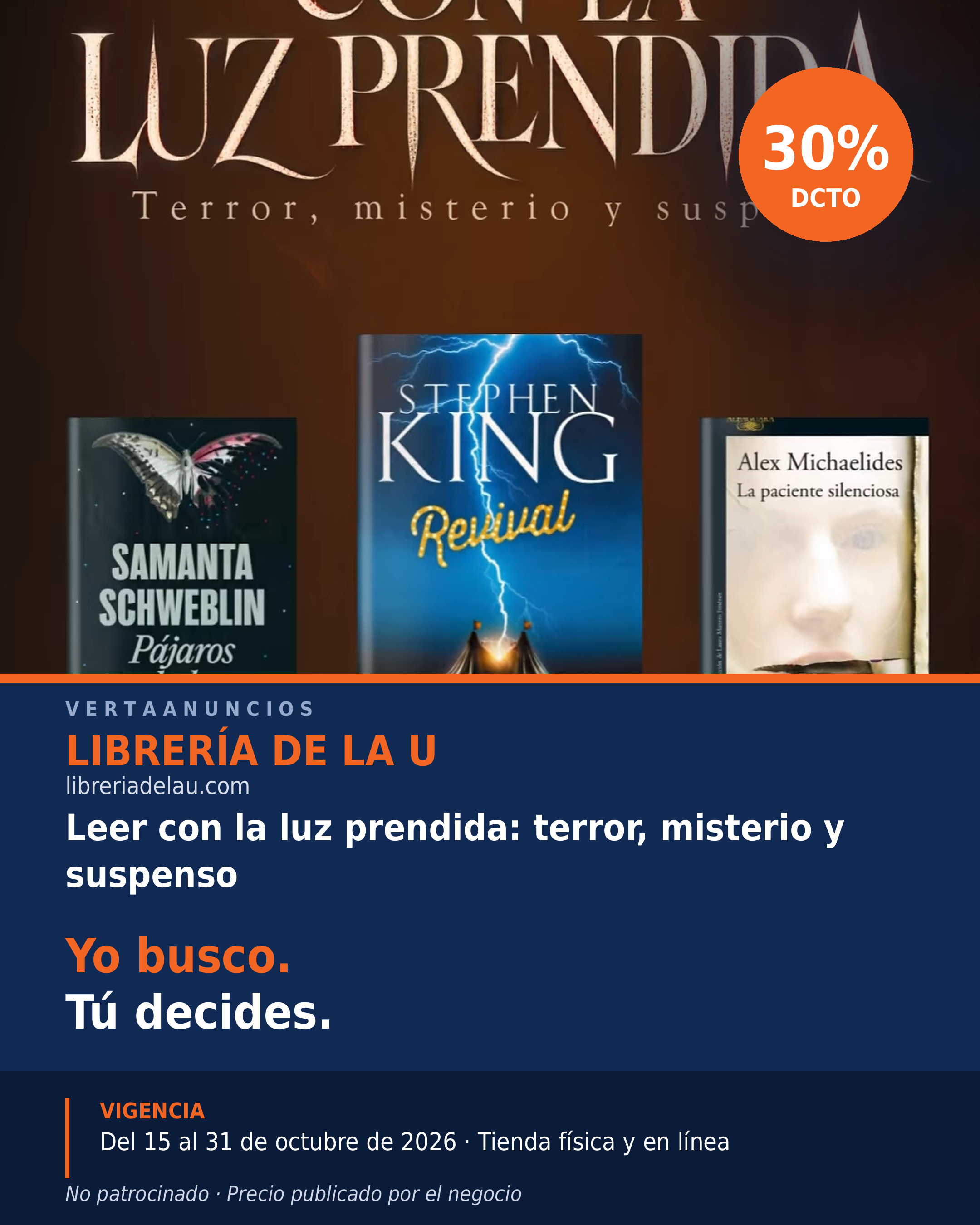 Leer con la luz prendida: terror, misterio y suspenso — Librería de la U