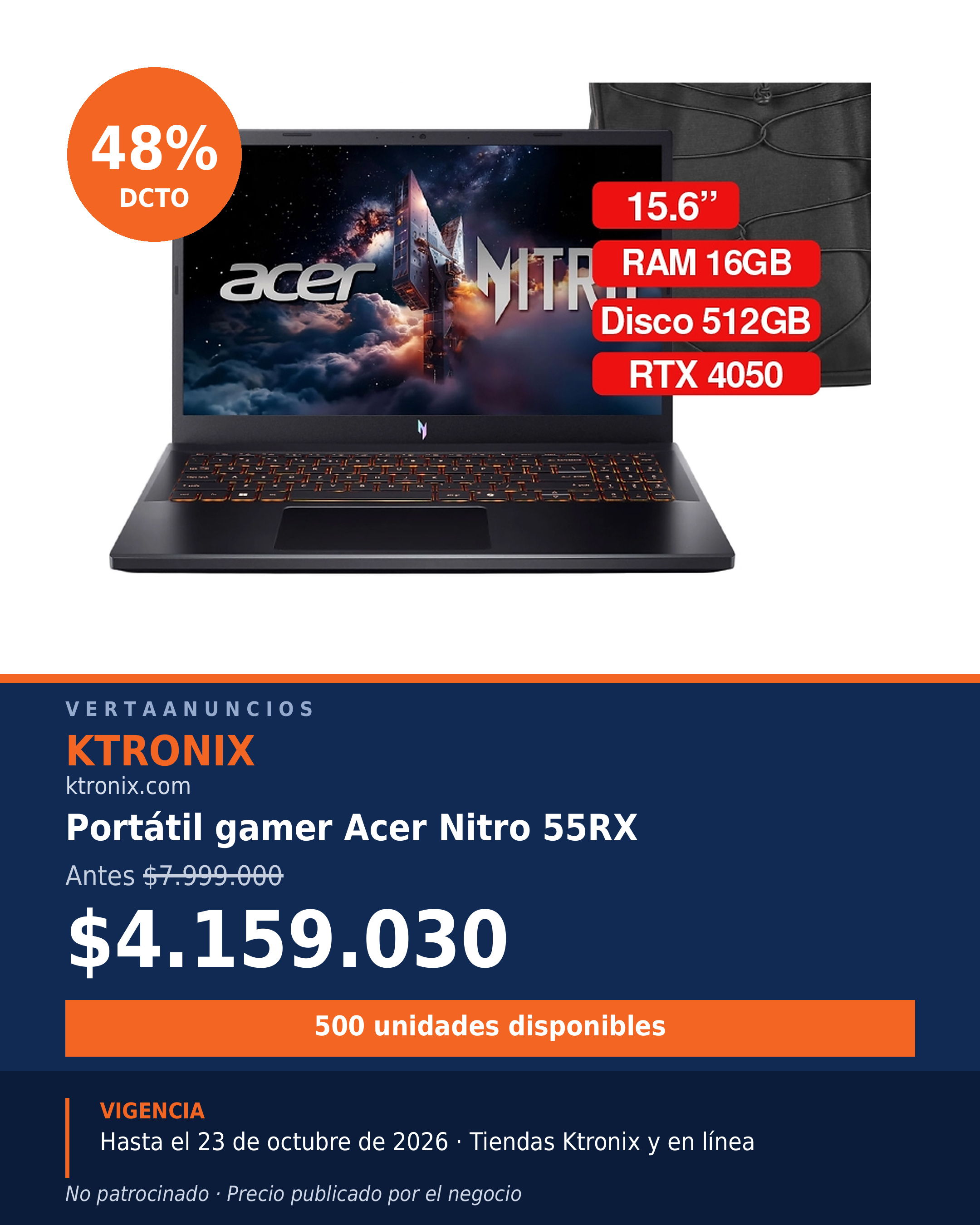 Portátil gamer Acer Nitro 55RX — Ktronix