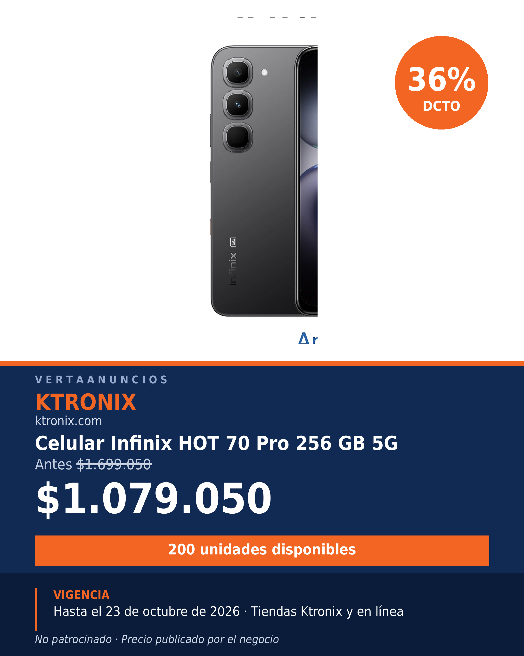 Celular Infinix HOT 70 Pro 256 GB 5G — Ktronix