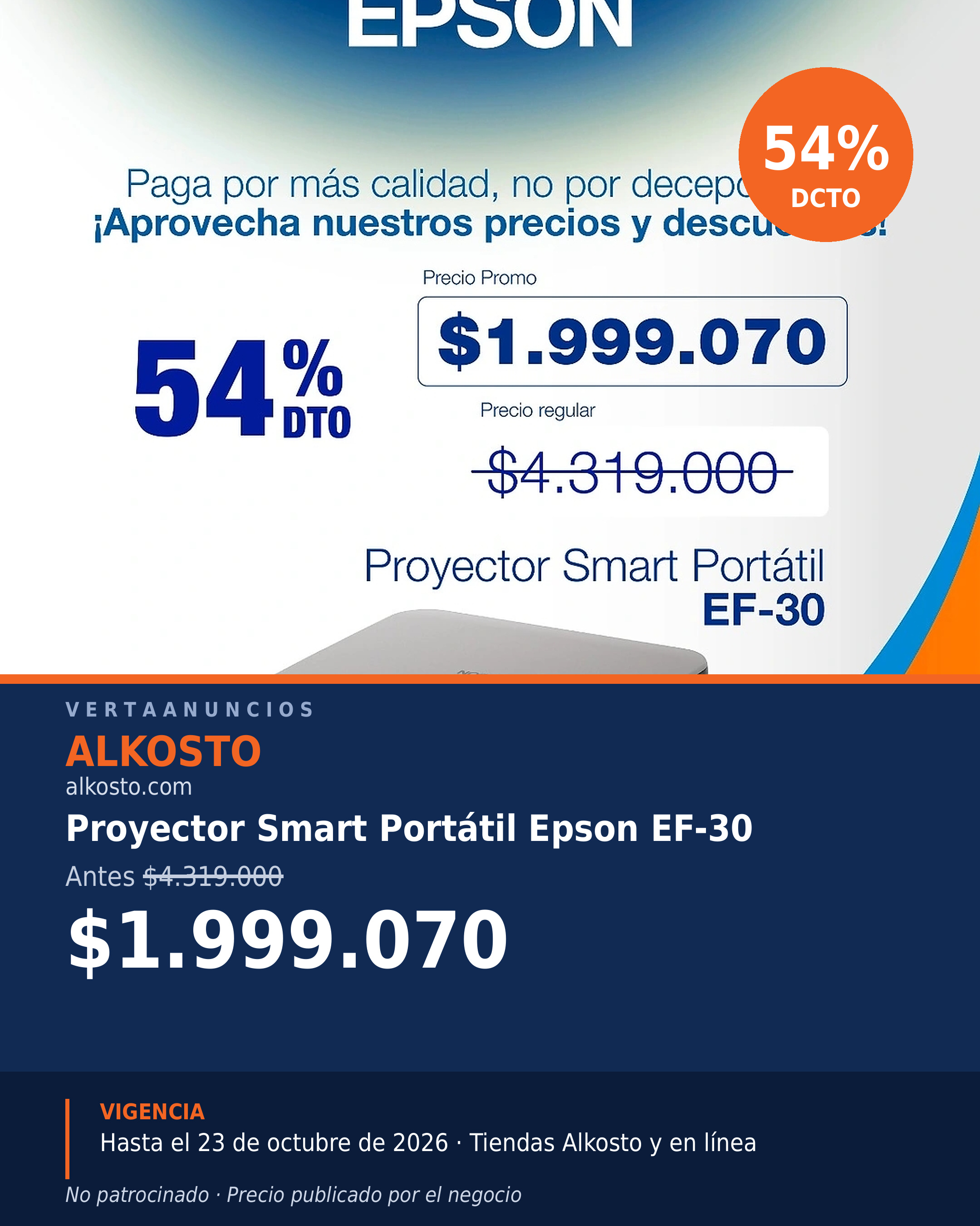 Proyector Smart Portátil Epson EF-30 — Alkosto