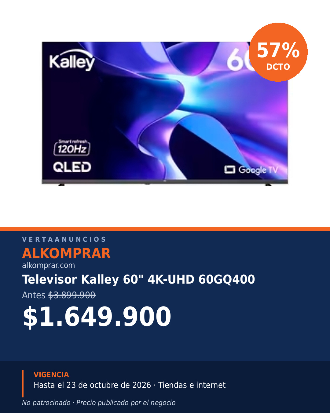 Televisor Kalley 60" 4K-UHD 60GQ400 — Alkomprar