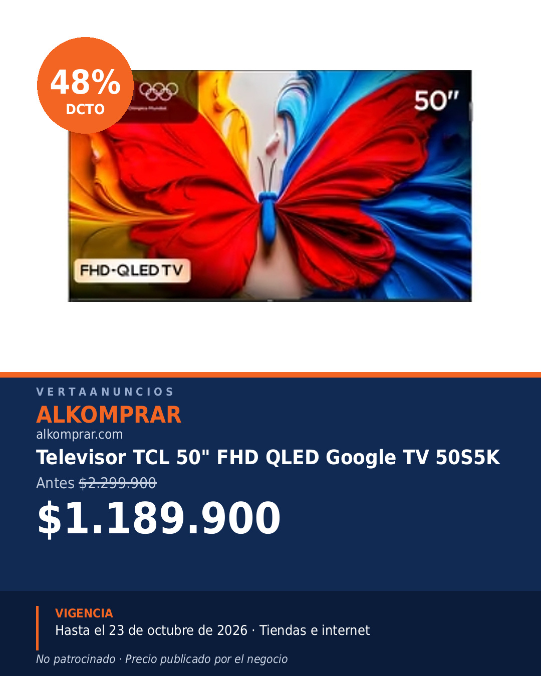 Televisor TCL 50" FHD QLED Google TV 50S5K — Alkomprar